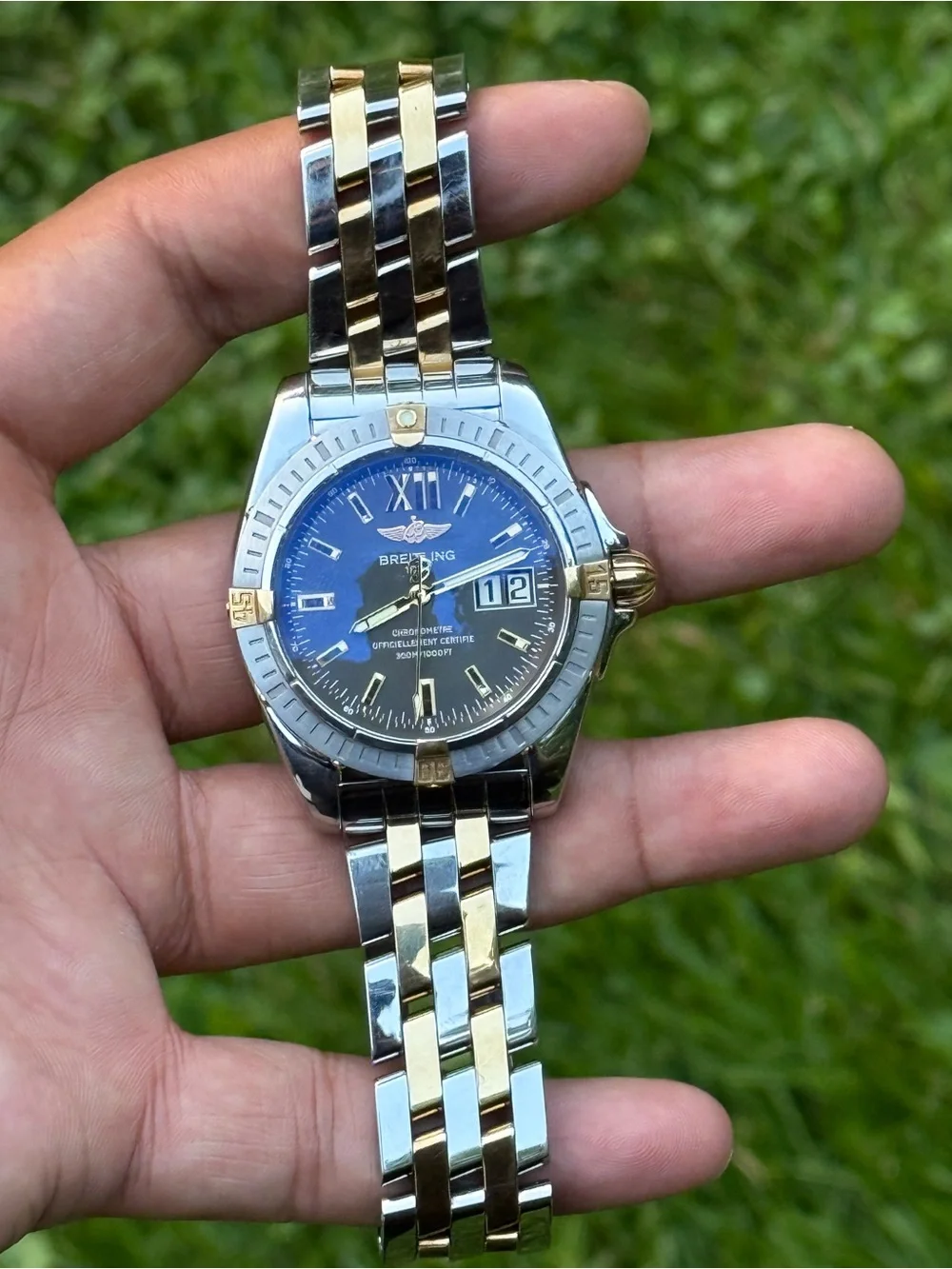 Breitling Windrider Cockpit 18k Gold automatic Men's Watch two tone daydate
